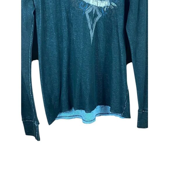 Affliction Mens Black Reversible Thermal Wings Skull Graphic T-Shirt Medium - Picture 3 of 6